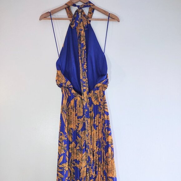 Lulumari Floral Wide Leg Halter Jumpsuit Pleated Boho Mod  Women's Medium - Picture 6 of 9